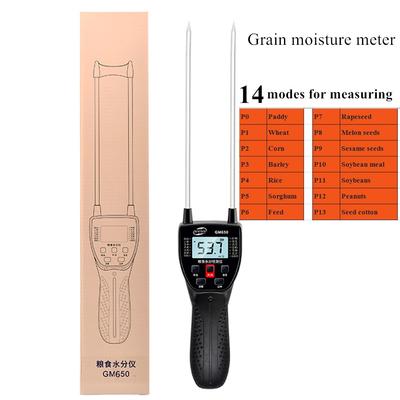 GM650 Grain Moisture Meter LCD Digital Hygrometer Handheld Humidity Content Detector for Corn Wheat Rice Bean Barley Fodder