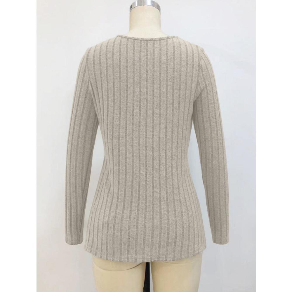 Women's Long-sleeved V-neck Top for Women's Buttons Asymmetric Knitted Base Shirt T-shirt for Women