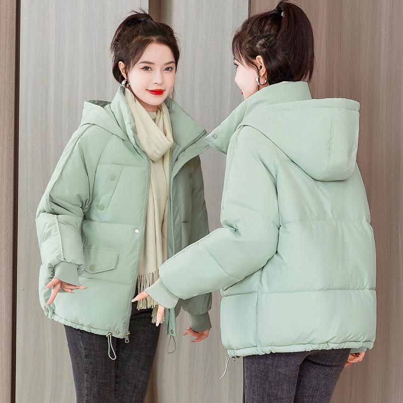 

Дутая куртка с капюшоном, женская короткая свободная дутая куртка, студенческая повседневная осенне-зимняя куртка-хлебница XXL зелёный