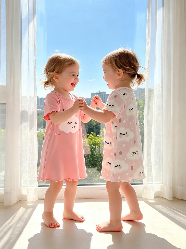 Baby Girls 2-Pack Cloud Print Nightgowns, Short Sleeve Sleep Dresses for Toddler Girls 6M-3Y