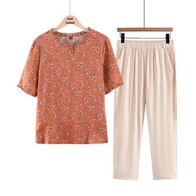 Elderly Women's Spring Summer Breathable Short Sleeve Shirt Set