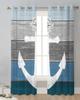 Vintage Farm Barn Wood Grain Anchor Blue Sheer Curtains for Living Room Decoration Window Curtains Kitchen Tulle Voile Curtains