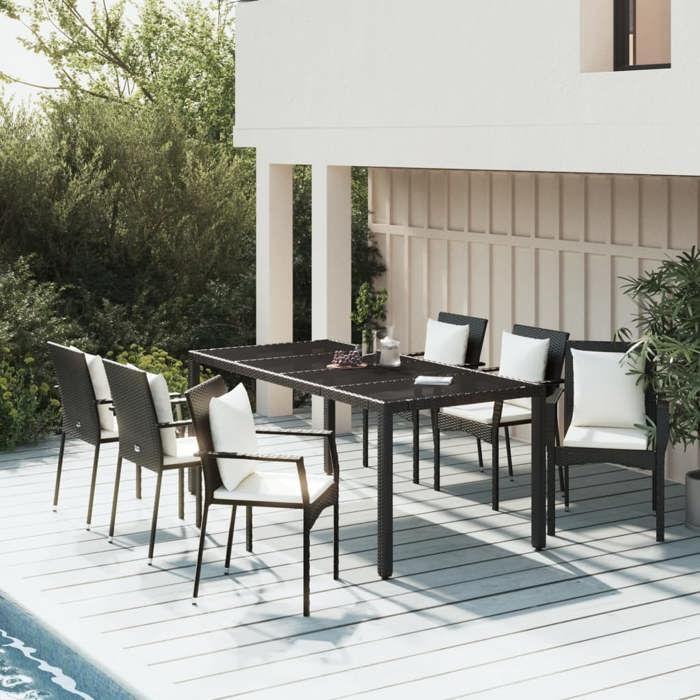 VidaXL Ensemble à manger de jardin coussins 7pcs Noir Résine tressée, ensemble de salle à manger, ensemble de salle à manger 3157955