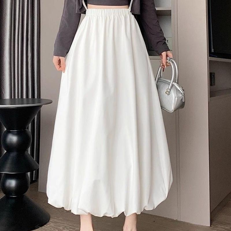 Women's High-Waist Bloom Silhouette Slim-Fit Midi/Maxi Skirt - Spring/Summer Puffy Umbrella Flowy Half Skirt