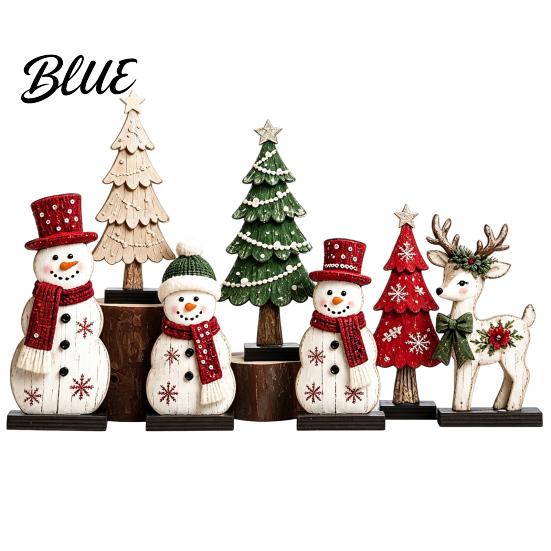 Indoor Festive Atmosphere Props 7Pcs Christmas Snowman Tree Reindeer Figurines 2D Wooden Tiered Tray Elk Decor Decor Rustic Farmhouse Tabletop