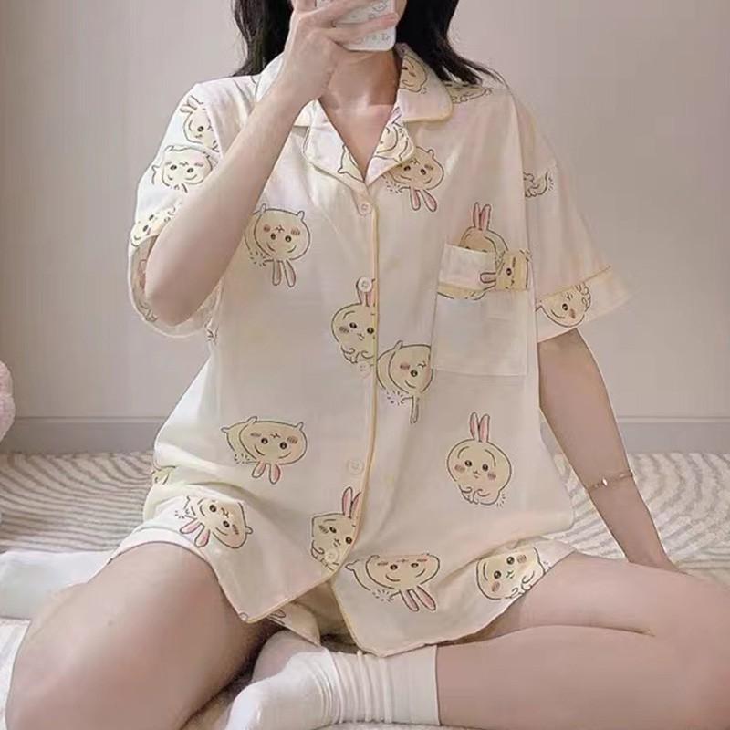Pigiama Cartoon Chiikawa Xiaohachi Donna Estivo Manica Corta Pantaloncini Studente Carino Dolce Usaki Pois