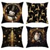 4pcs Christmas Winter Snowman Reindeer Santa Christmas Tree Throw Pillow Covers Holiday Luxury Black Gold Decorative