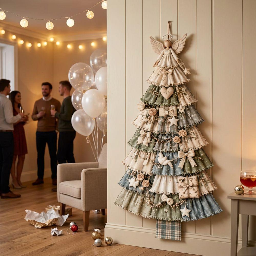 Albero di Natale in Tessuto Oversize Cucito a Mano Albero di Natale Fatto a Mano Appendi da Parete Porta d'Ingresso