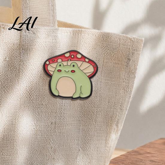 Enamel Safety Pin Brooch Pin Frog Mushroom Design Lapel Glaze Bright Color Badge Cartoon with Standard Versatile for Clothing Bags Hats Shoes