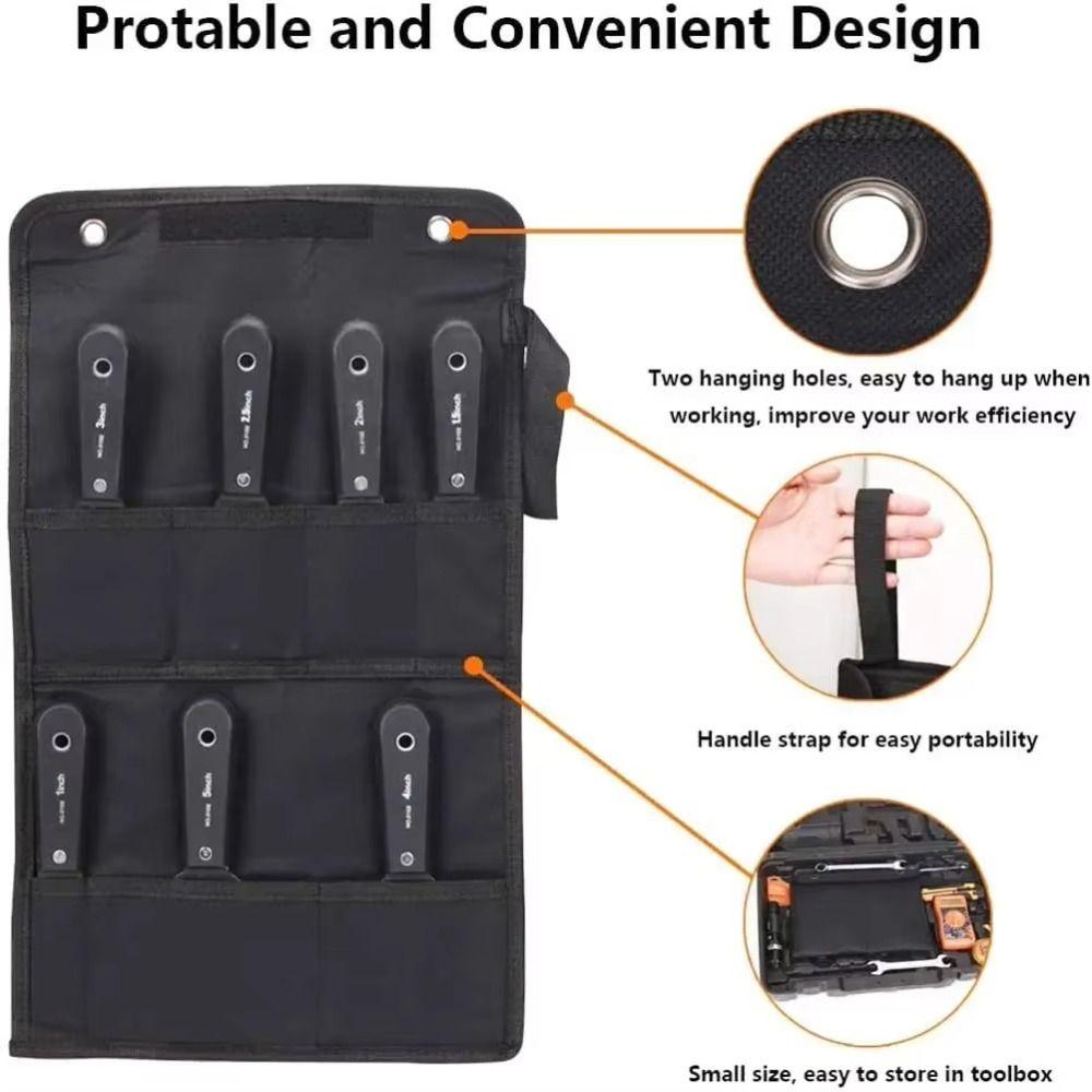 7PCS Thickened Putty Shovel Set Soft Grip Handle Carbon Steel Paint Scraper with Storage Bag 7 Sizes Wallpaper Putty Scraper