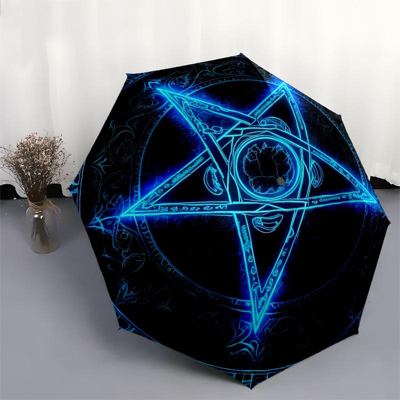 Blue Glowing Pentagram Symbol Tapestry Wall Hanging Decoration Umbrella, Cute Umbrella with Cute Design, Portable 3-Fold Compact Umbrella for Men & Wo