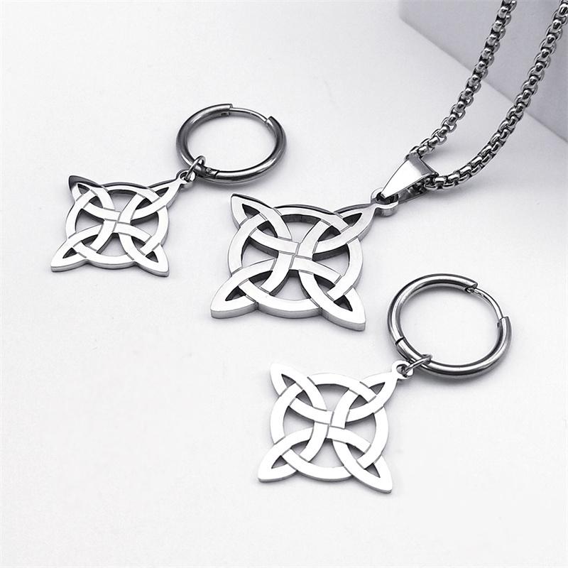Stainless Steel Zircon Set Witch Irish Celtic Knot Wicca Pendant Necklaces for Women Men Earring Bracelet Ring Nudo De Bruja