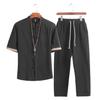 Mens Linen Sets Summer Men Streetwear Jogger Shirts+Long Pants Male Chinese Style 2 Pieces Hanfu Tracksuit Tang Suit