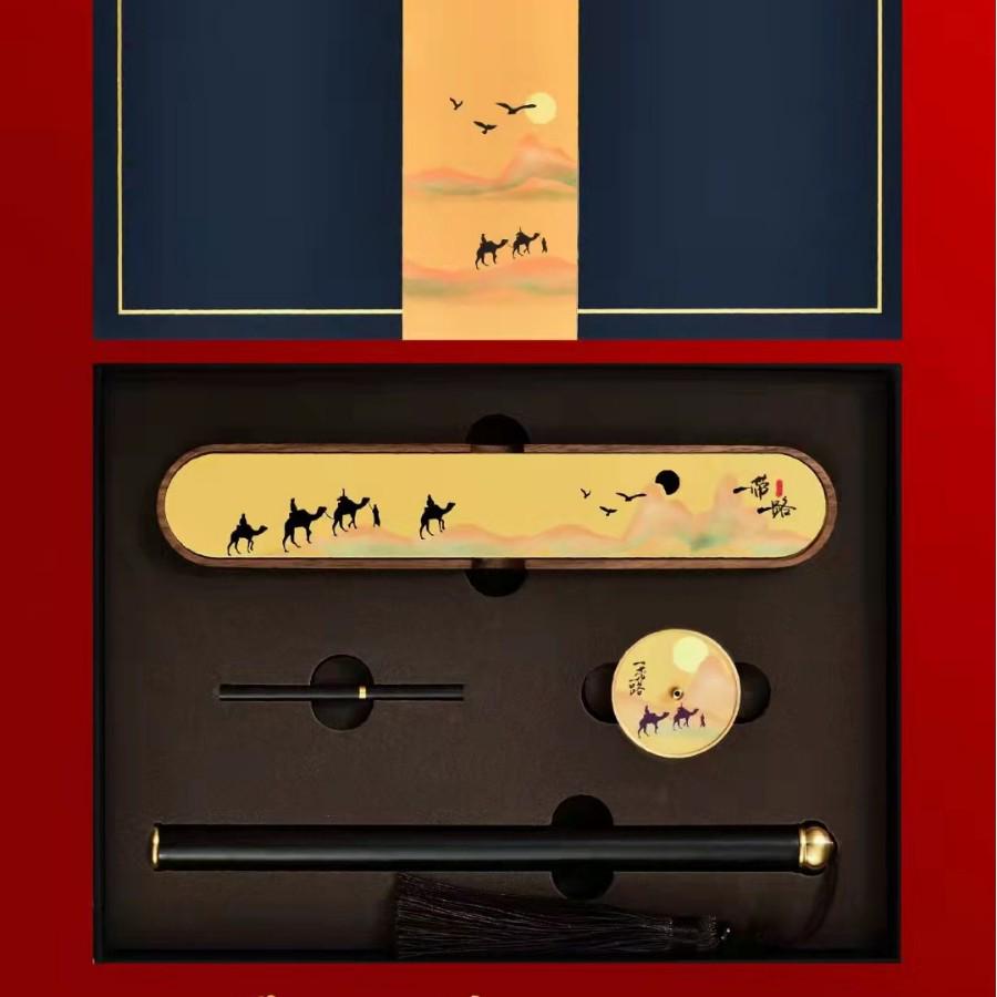 Chinese Style Walnut & Brass Incense Burner Set - Agarwood & Sandalwood Holder Gift Box