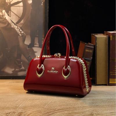 European and American New Trendy Glossy Patent Leather Women's Bag Shoulder Bag Bridal Bag Wedding Bag Diamond-Studded Open Design Fashion Handbag