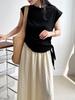 LUXI Koreanisches Schlank geschnittenes Kurzarm-T-Shirt mit Schnürung und unregelmäßigem Saum für Damen