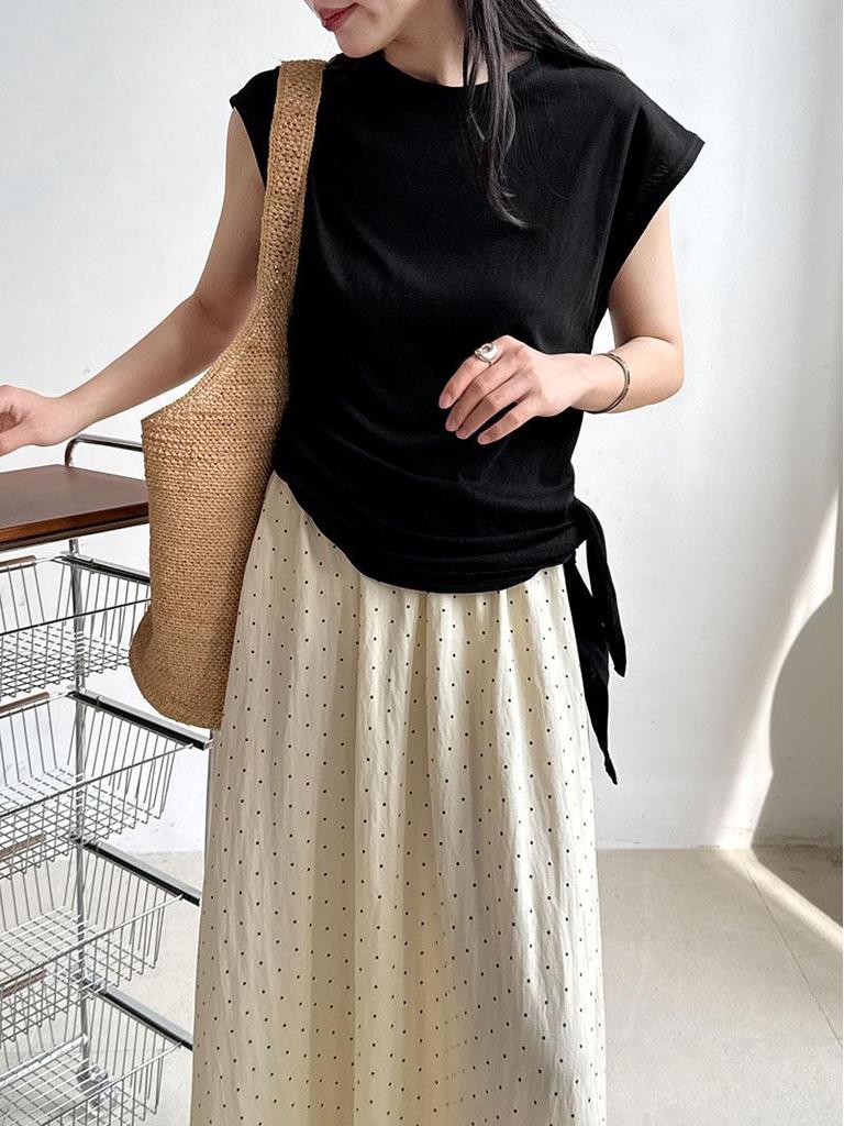 LUXI Koreanisches Schlank geschnittenes Kurzarm-T-Shirt mit Schnürung und unregelmäßigem Saum für Damen