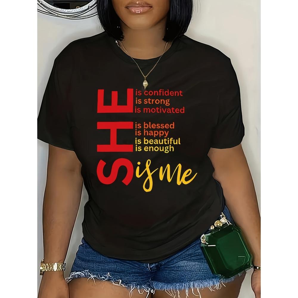 Women Cotton Short Sleeves T-shirts She Is Me Empowering Women's Tee Casual White Top
