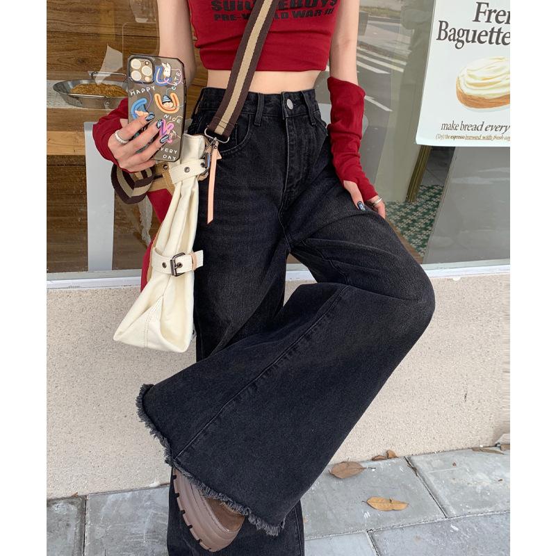 Autumn Winter Vintage Wide Leg Jeans Ladies Loose Casual All-match Denim Pants Women Solid Color Trousers