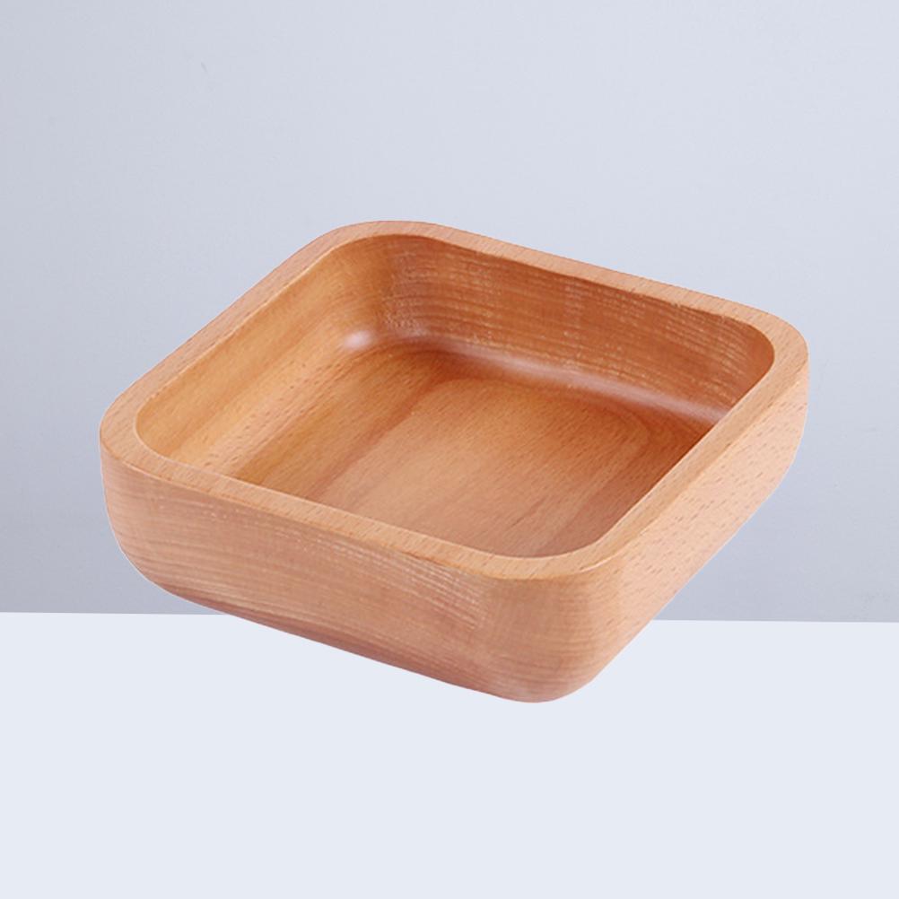Solid Wood Salad Thickened Eco- Bowl Square Wooden Bowl Home Kitchen Use Rice Soup Container Natural Style