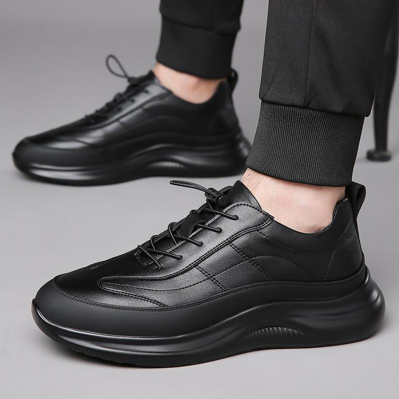 Fashion Black Cow Leather Casual Sneakers for Men Fashion New Designer Spring Autumn Winter Platform Shoes Male Sports Running Shoes Men