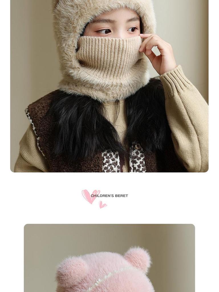 Children's Wool Knit Hooded Scarf with Windproof Ear Protection for Autumn and Winter