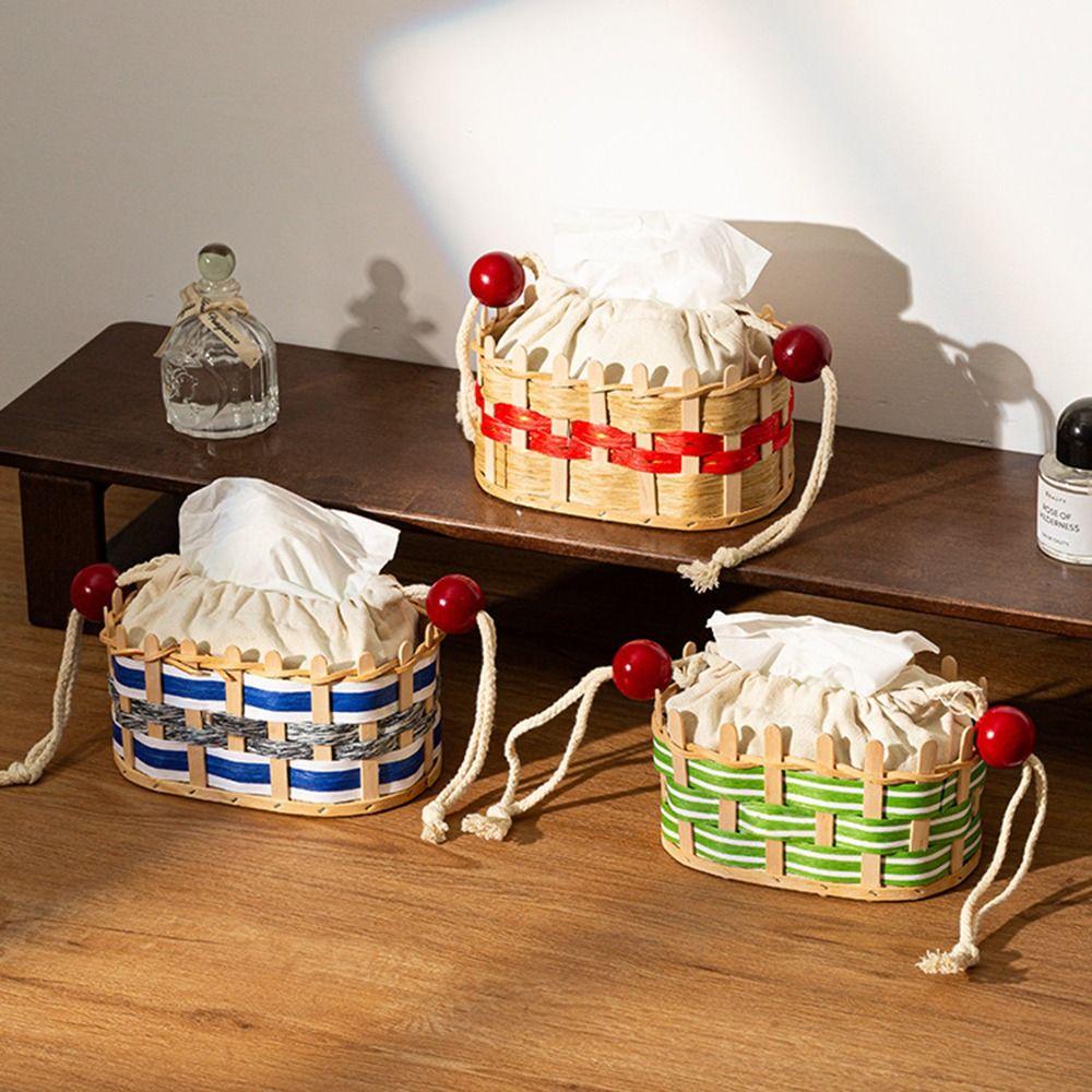 Cloth Liner Desktop Weaving Basket Hand Woven Tissue Storage Box Napkin Dispenser  Office