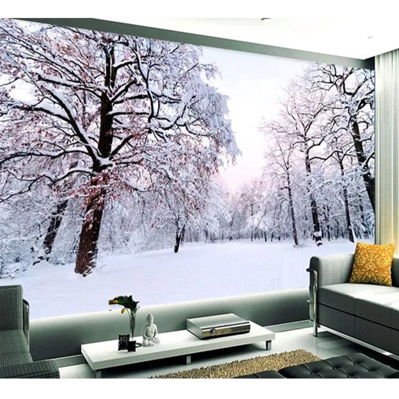 Beautiful Winter Snow Landscape Wall Mural Living Room Backdrop Wall Paper Modern Simple 3d Wallpaper Home Decor