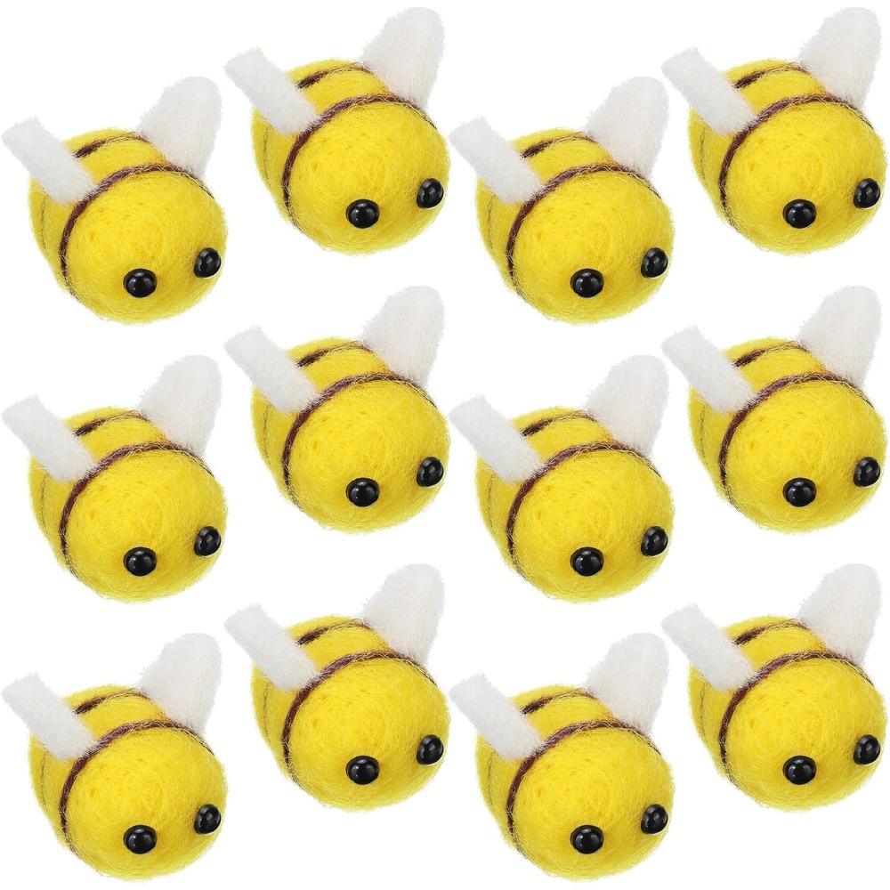 Felt Bees for Crafts, 12 Pcs Small Wool Bumble Bee Plush Decor for Baby Shower Decorations, Party Supplies and Costume DIY