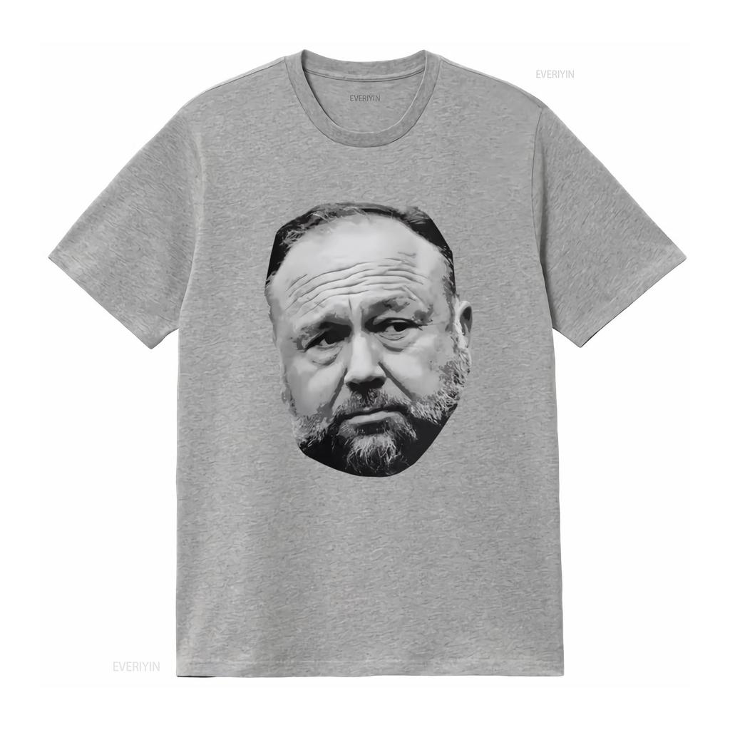 ALEX JONES Face Original Art T Shirt for Men Unique Design High Quality Print Vintage Washed Slightly Designer Clothes Fashion