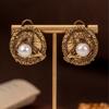 Medieval Vintage Relief Figure Studded With Pearl Earrings Retro Versatile Mantou Fresh Water
