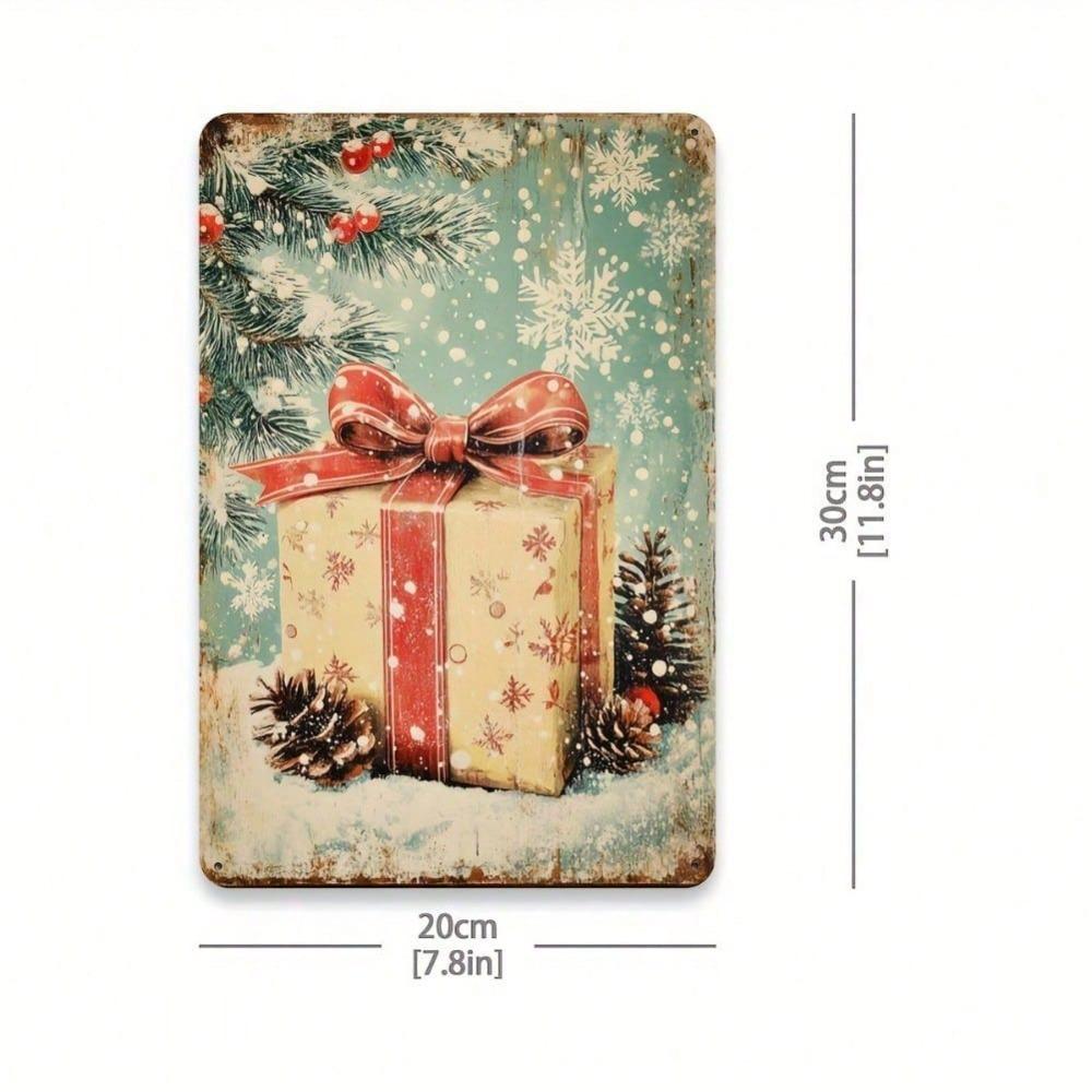 2D Merry Christmas Vintage Tin Sign 8x12 Inch Retro Metal Poster Wall Art Home Bar Cafe Garage Decor Pre Drilled Hanging