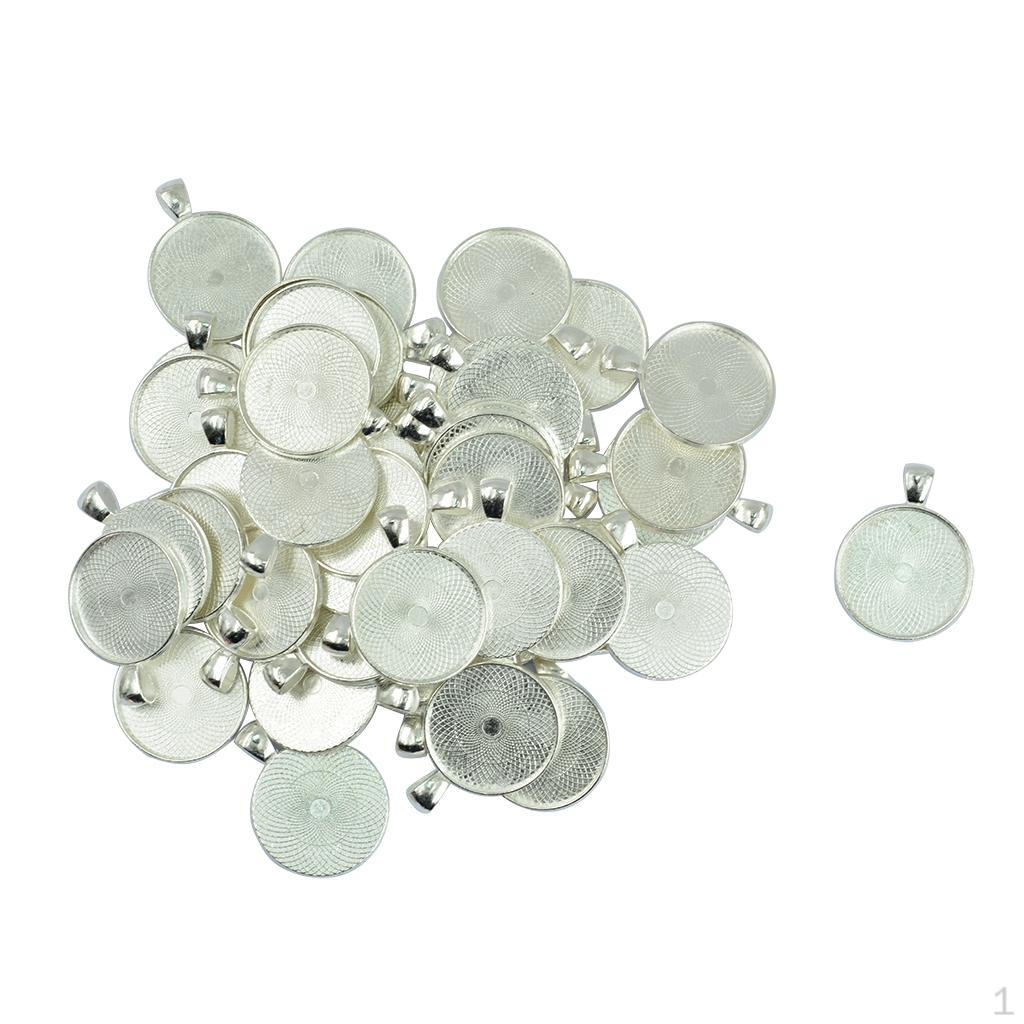 50 Круглых Пустых Подносов для Подвесок DIY Ювелирные Изделия Подвески 43x22mm_Silver