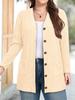 Plus Size Women's Long Sleeve Ribbed Stripe Elegant Coat - Casual Button Design for Autumn Winter