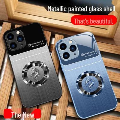 Custodia Anello Lusso Effetto Legno Testa di Drago per iPhone 12 Pro, 11, XR, XS, 8, 7. Design nazionale alla moda con accenti a doppia linea.