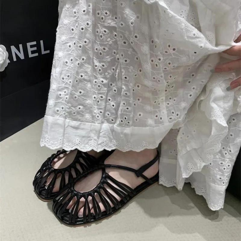 Fashion Retro Handmade Women's Sandals Summer Braided Breathable Flat Luxury Soft Cowhide Sandals Women's Shoes Sandalias De Mujer