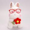 Plush Snowball Bunny Handheld Stress Relief Toy With Glasses For Kids And Adults