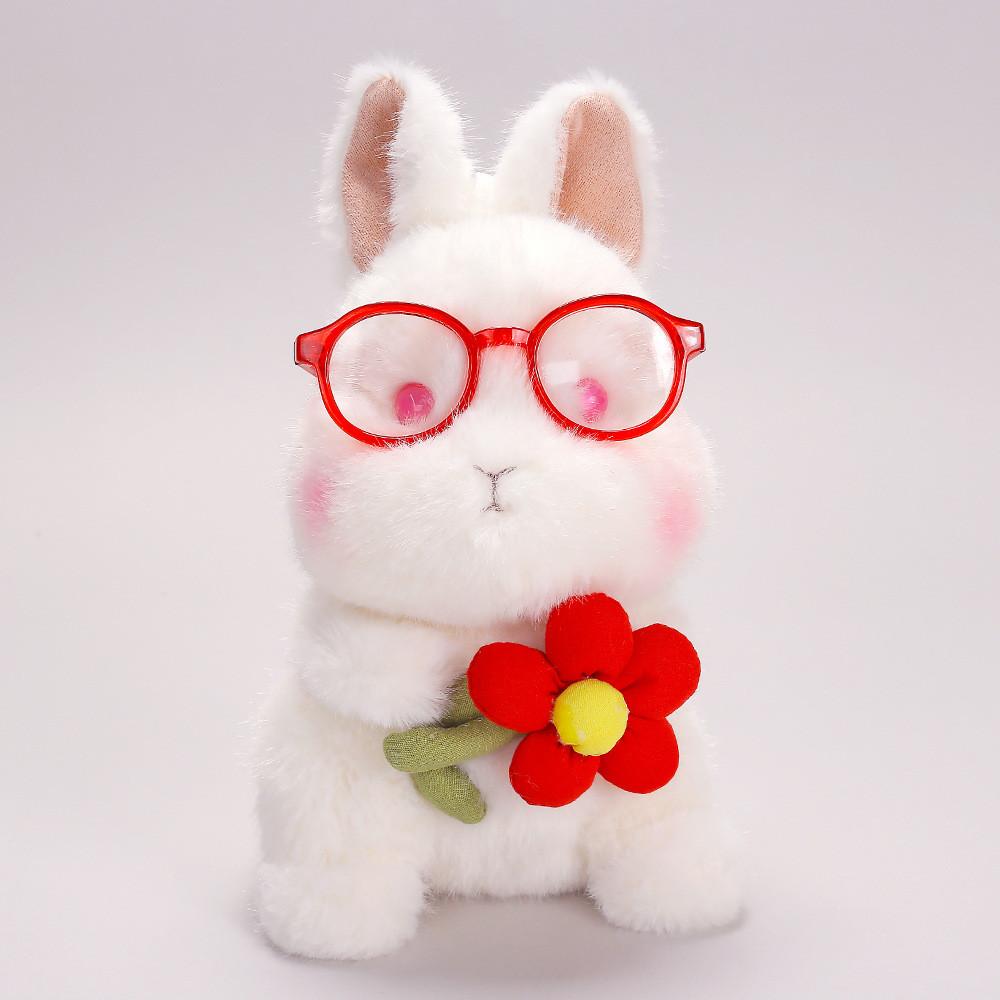 Plush Snowball Bunny Handheld Stress Relief Toy With Glasses For Kids And Adults