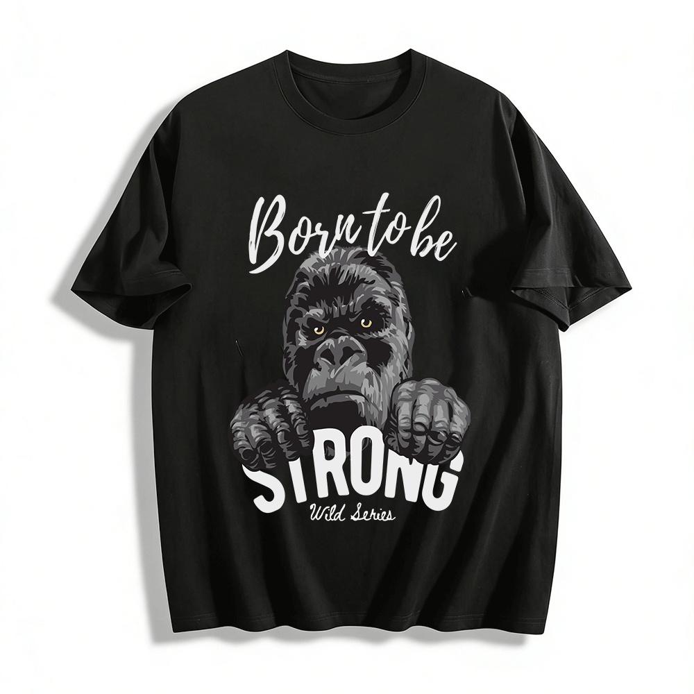 Born to Be Strong Gorilla Print Casual Crew Neck Short Sleeve T-Shirt Pure cotton T-shirt XXS
