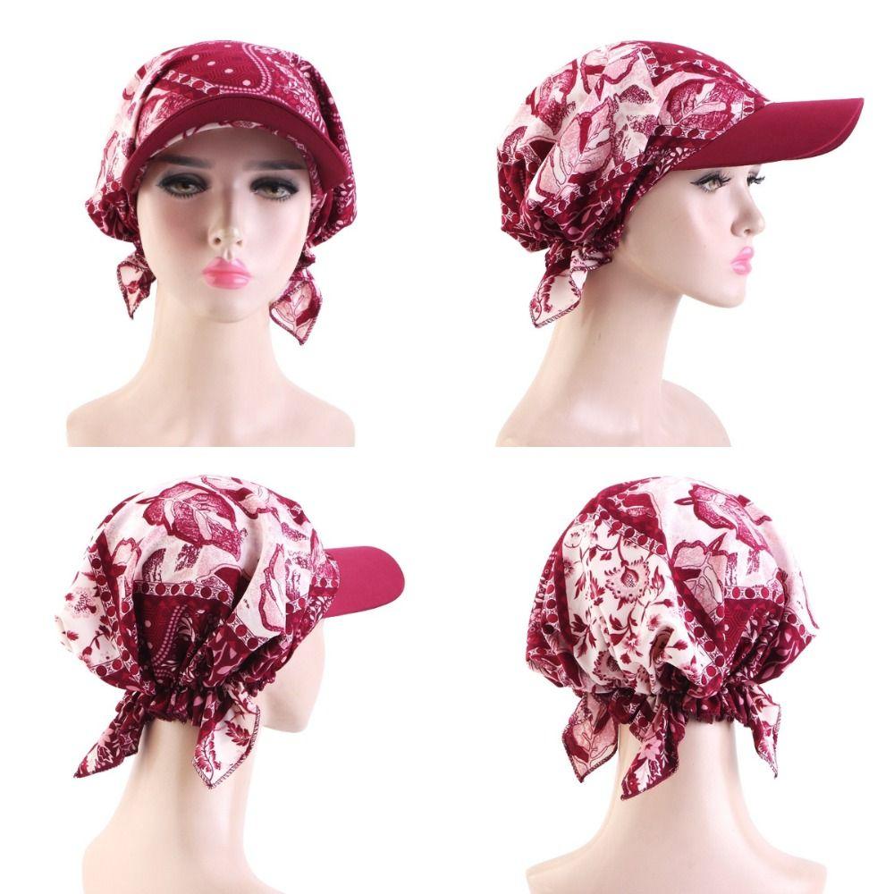 Ethnic Prints Headscarf with Brim Lace-up Style Headscarf Baseball Cap Summer Outdoor