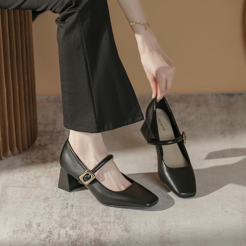 Spring Autumn Women Pumps Women Square Toe Chunky Heel Mary Janes Shoes Women Wedding Party Shoes Classics High Heels