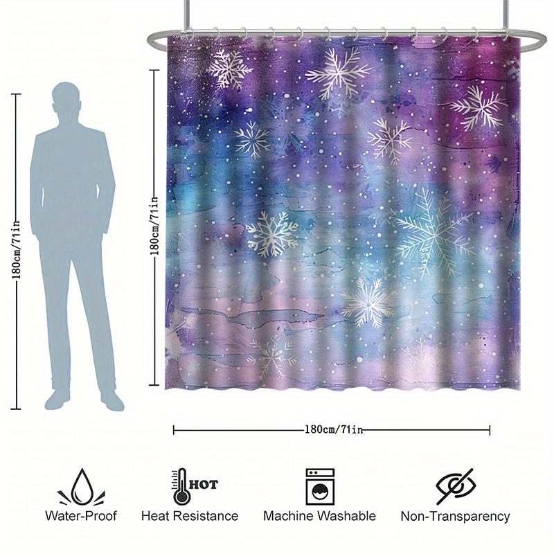 Hexagonal Snowflake Shower Curtain Set, Beautiful Snowy Scenery, Fantastic Art, Bathtub Partition, Modern Bath Decor