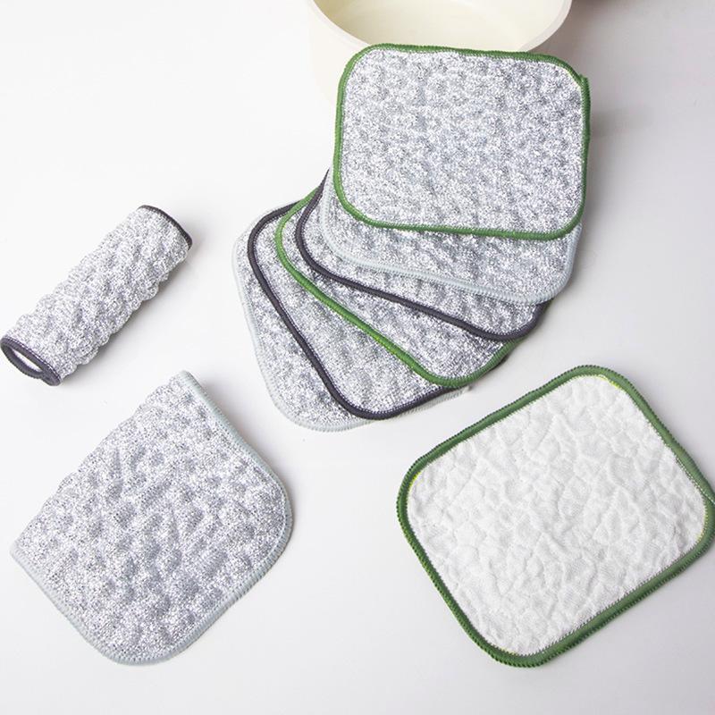 Double Sided Silver Silk Cotton Thread Kitchen Cleaning Cloth Dishcloth Efficient Cleaning Cloth for Kitchen Dish Washing 1Pack