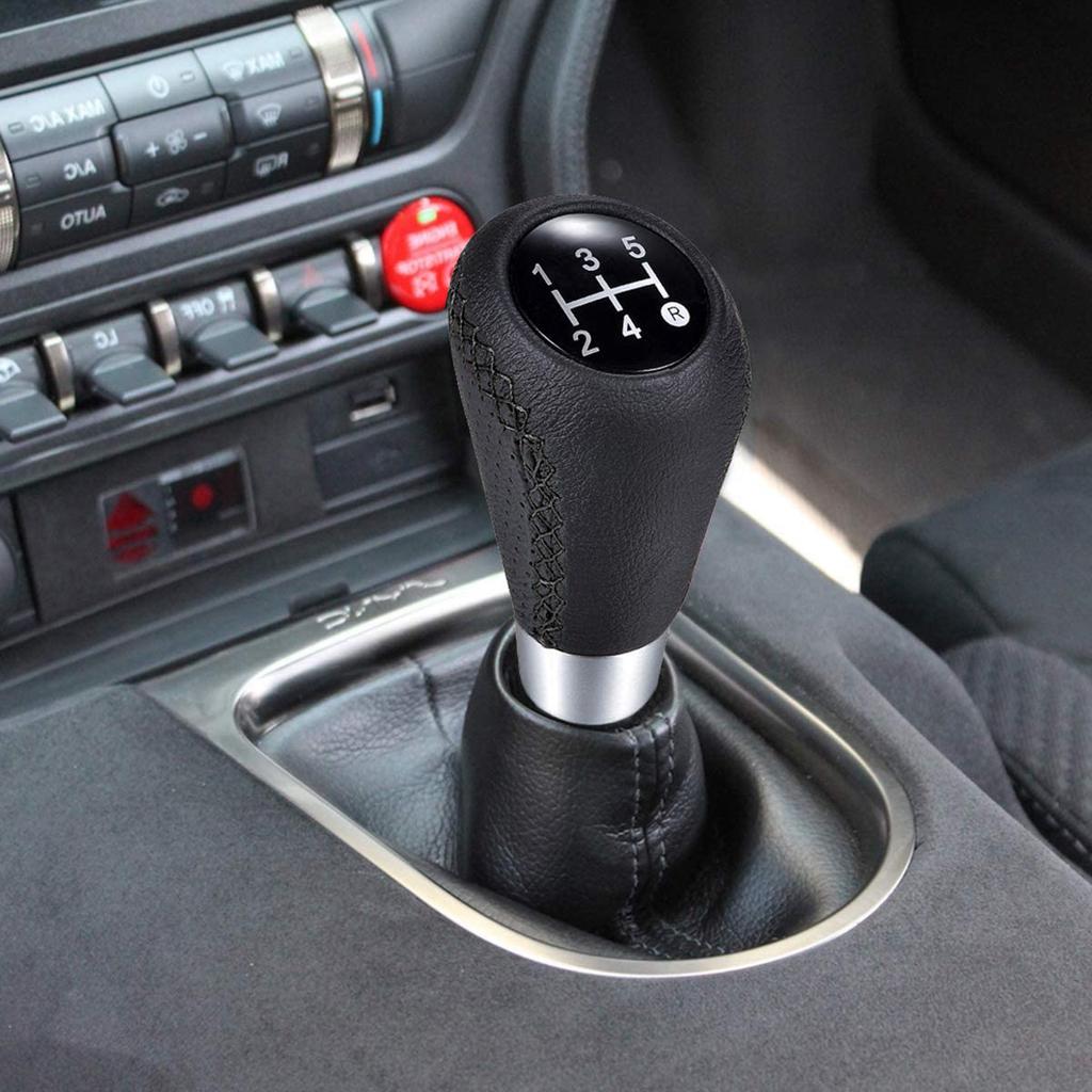 Car Manual Gear Shift Knob Shifter Black Leather Red Stitch 5 Speed Universal 8mm 10mm 12mm