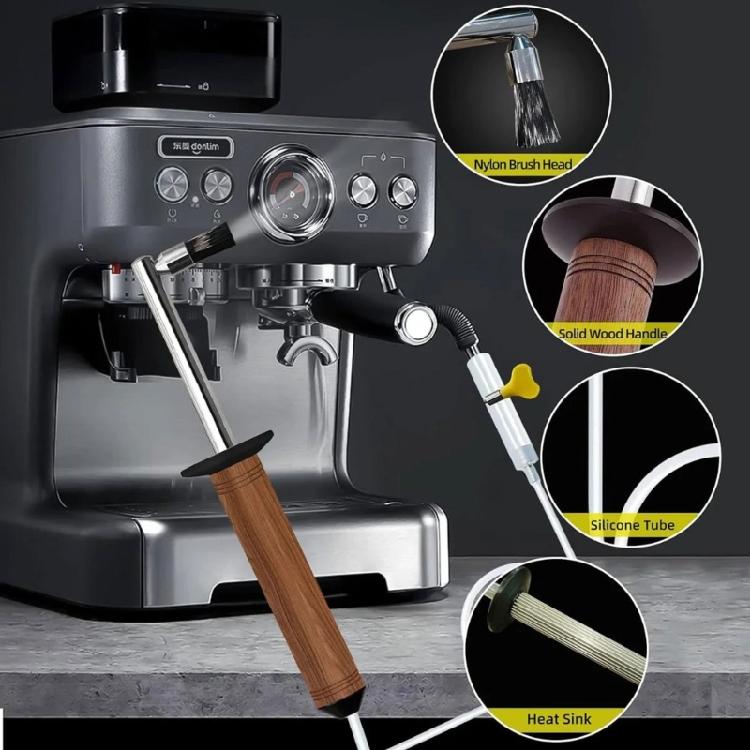 Commercial Grade Steam Cleaning Brush With Wooden Handle For Removing Coffee Deposits