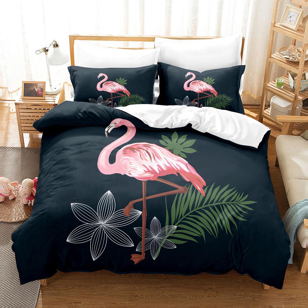 New Bedding 3D Digital Home Textiles Sheet Kit Three-Piece Set Fiery Warm Winter Flamingo