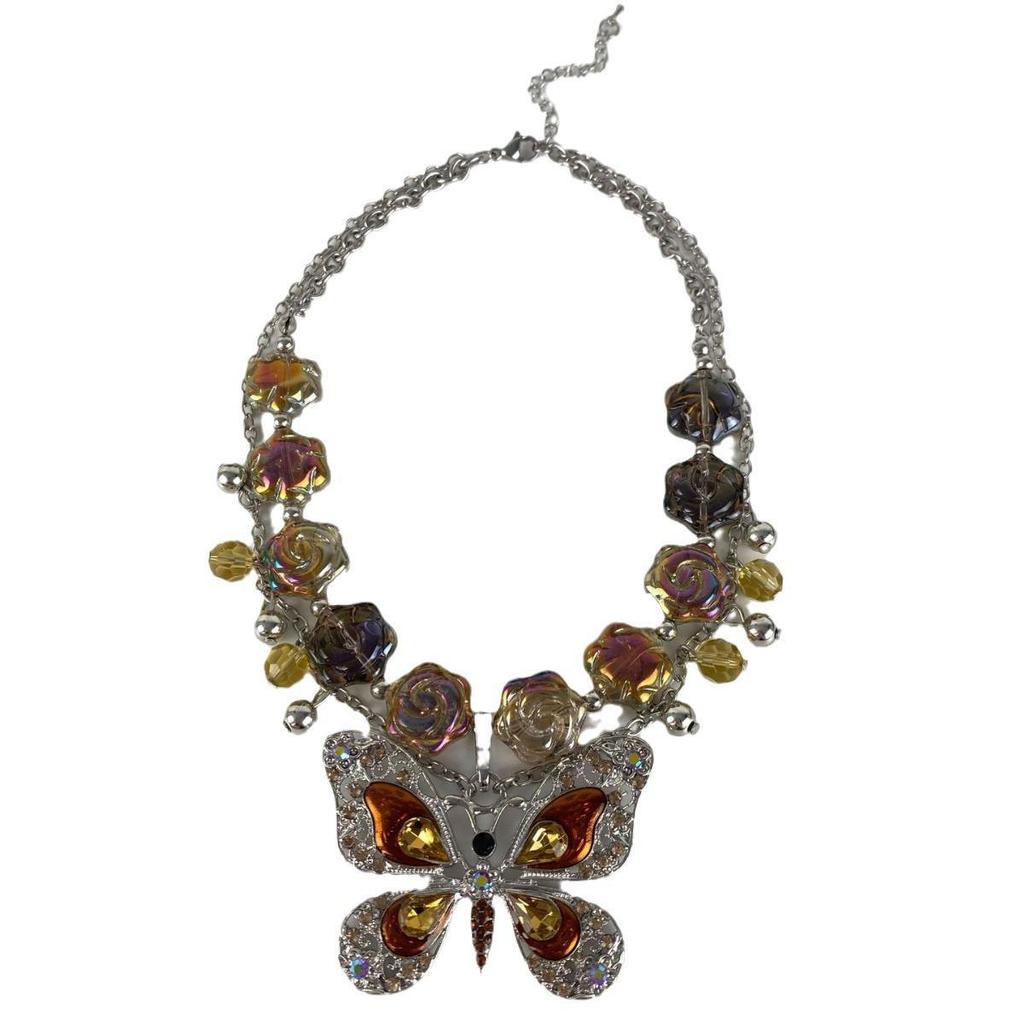 Elegant Double Layer Butterfly Tassel Necklace - Retro Chinese Palace Design with Feminine Charm