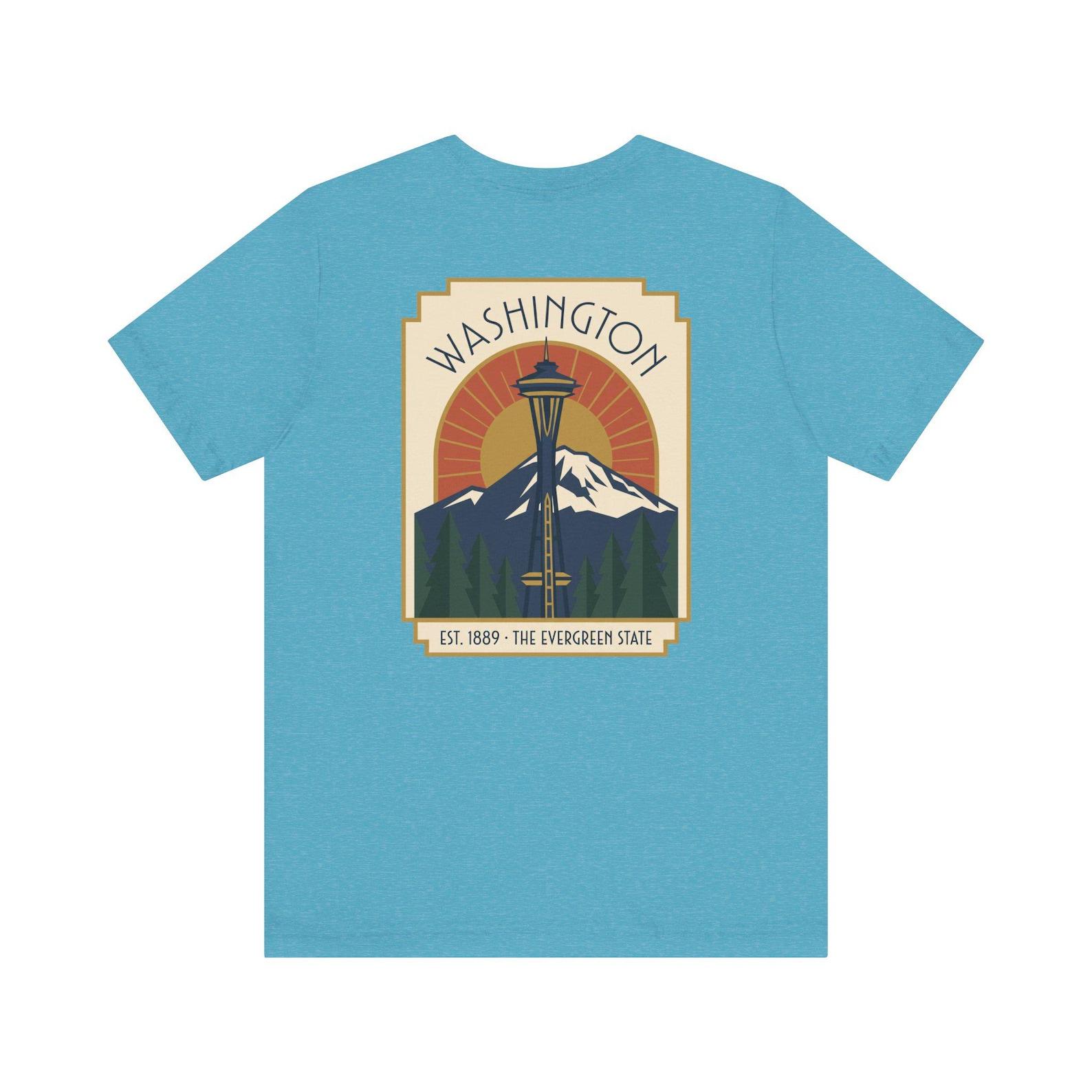Washington Space Needle Art Deco T-Shirt | Retro Evergreen State Graphic Tee | Washington Gift 4XL