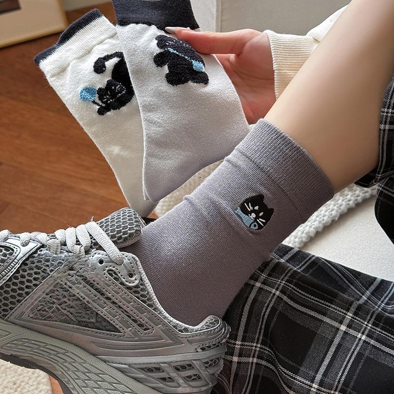 Women's Mid-calf Socks, Cute Plush Puppy, Bow Pile Socks, Pure Cotton Anti-pilling Women's Long Socks