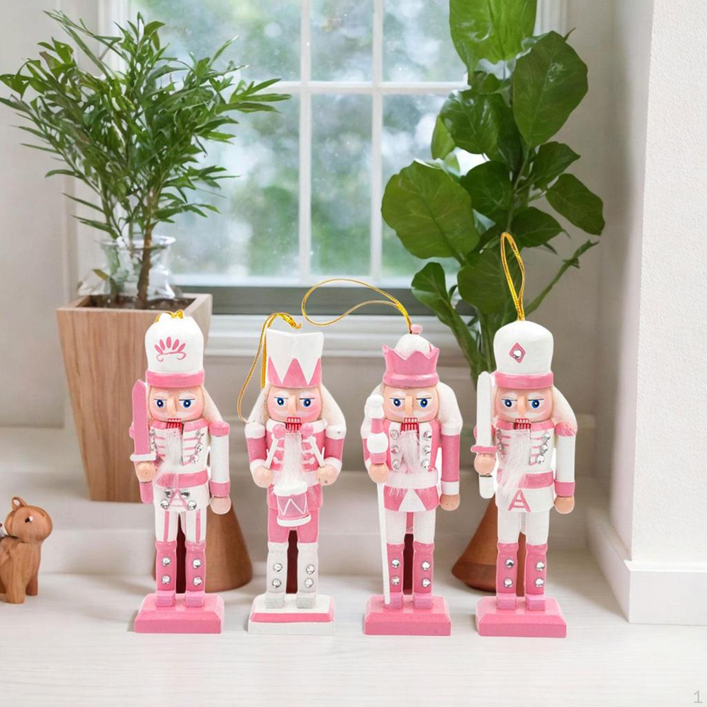 4 Pieces Nutcracker Soldier Figurine Sculptures Photo Props Pendant Figures Toy for Home